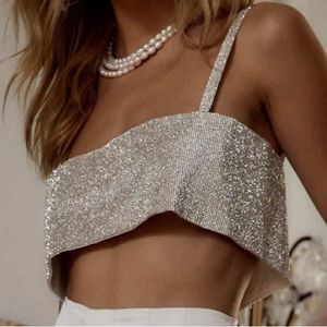 NEVER WORN! SILVER RHINESTONE CROP TOP